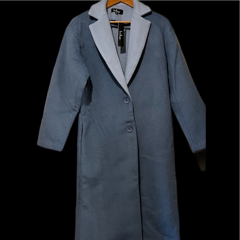 Lulu’s (lulus.com) Long Coat XS Light Blue/Grey Wool/Polyester - NEW condition